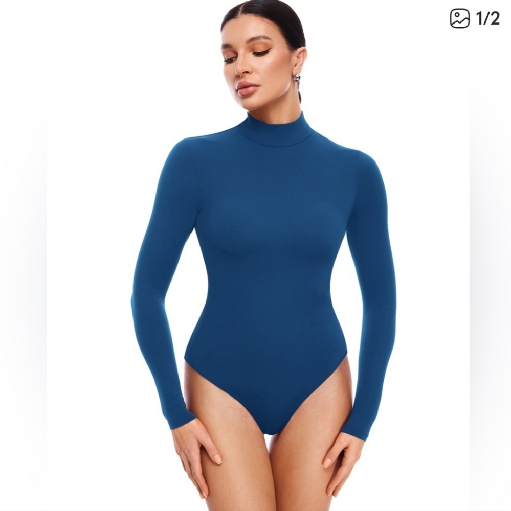 NWT INLYRIC Natrelax Mock Neck Long Sleeve Bodysuit French Navy Blue Size XL